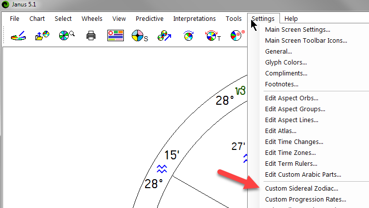 Custom Sidereal Zodiac in Settings menu